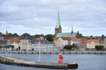 Blick zurück über den Hafen von Helsingør bei der Überfahrt nach Schweden.
