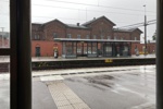 Dauerregen am Bahnhof in Ystad.